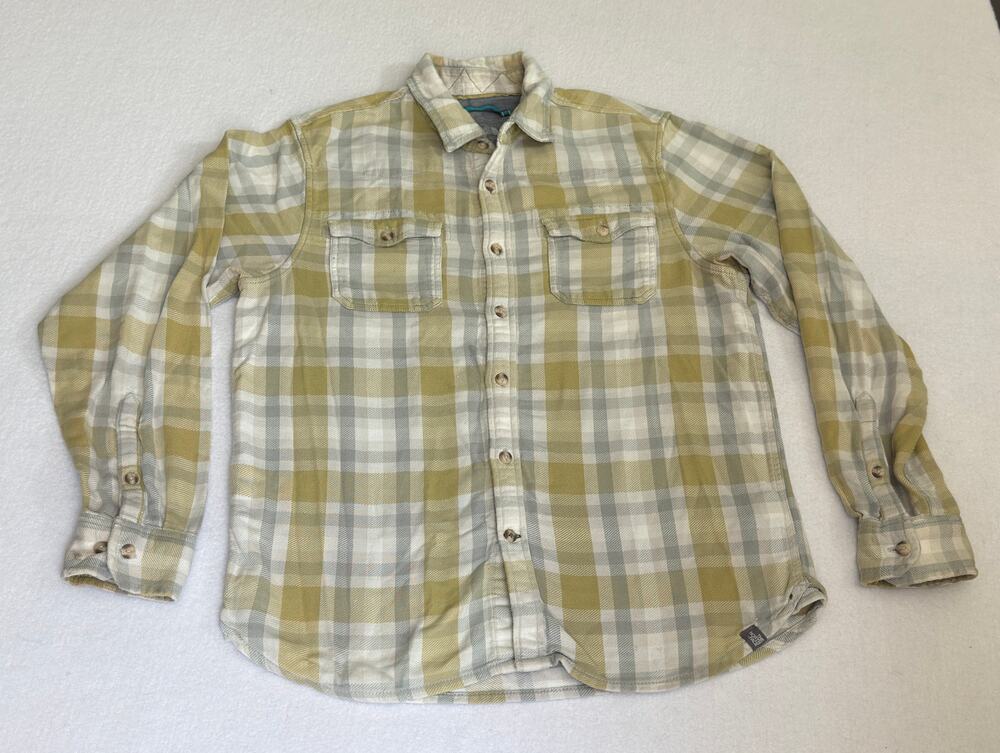 The North Face Mens Plaid Flannel Shirt Size MY ellow Grey Heavyweight Cotton